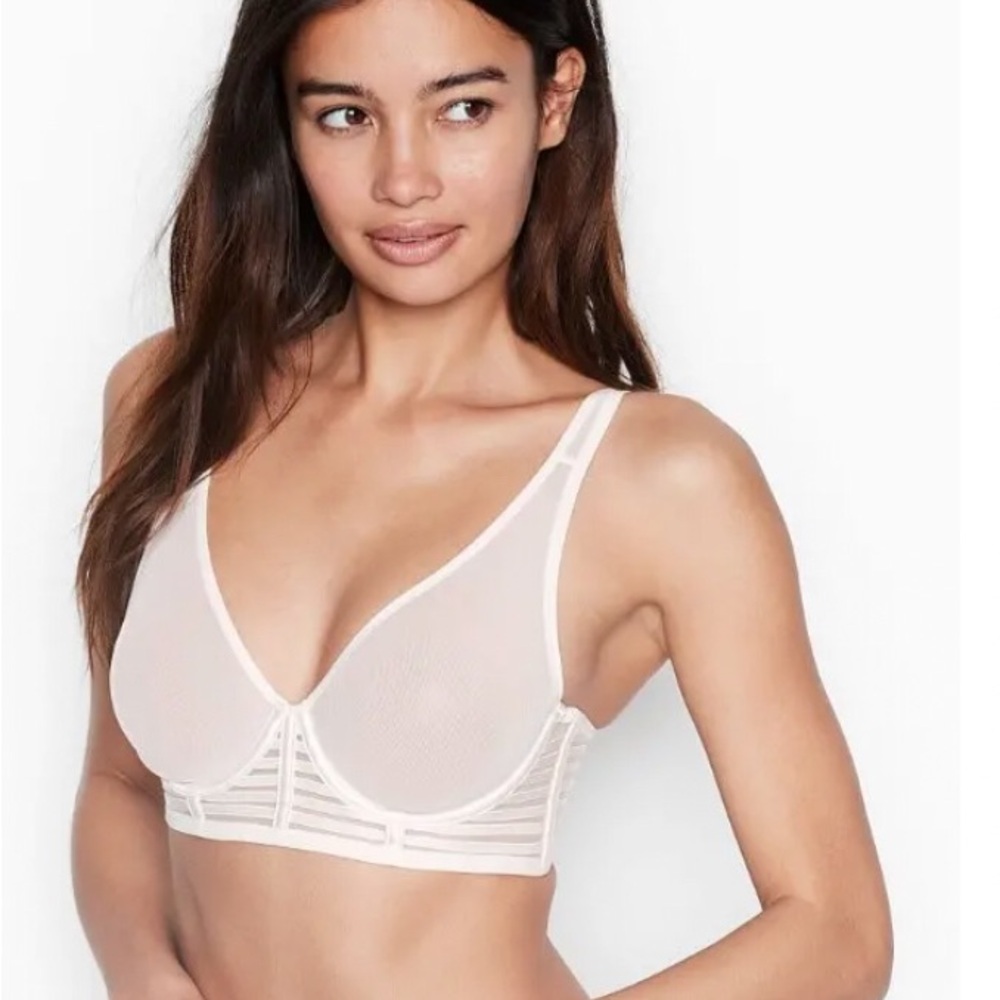 NWT Victoria’s Secret Luxe Lingerie Unlined Mesh Full Coverage Plunge Bra